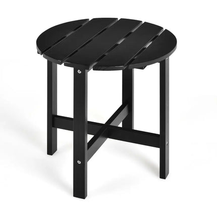 18 Inch Patio Round Side Wooden Slat End Coffee Table for Garden-Black - Black - Patio Coffee Tables