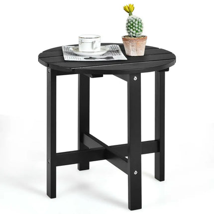 18 Inch Patio Round Side Wooden Slat End Coffee Table for Garden-Black - Black - Patio Coffee Tables