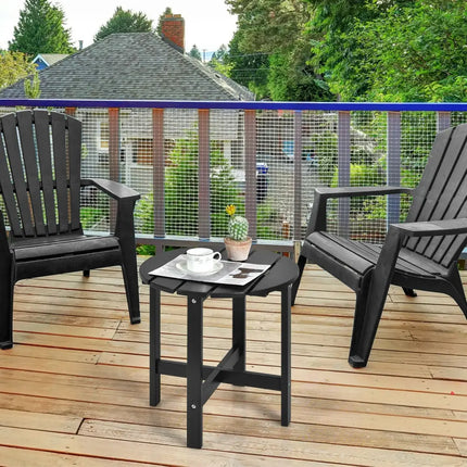 18 Inch Patio Round Side Wooden Slat End Coffee Table for Garden-Black - Black - Patio Coffee Tables