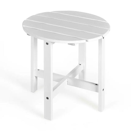 18 Inch Patio Round Side Wooden Slat End Coffee Table for Garden-White - White - Patio Coffee Tables