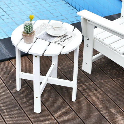18 Inch Patio Round Side Wooden Slat End Coffee Table for Garden-White - White - Patio Coffee Tables