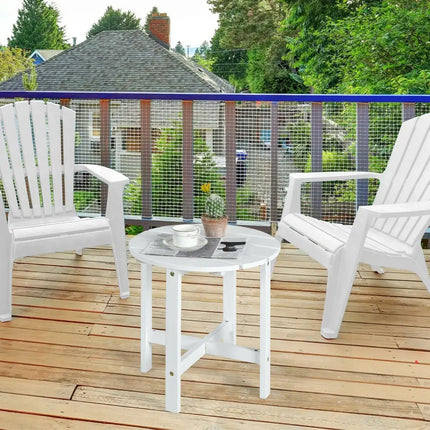 18 Inch Patio Round Side Wooden Slat End Coffee Table for Garden-White - White - Patio Coffee Tables