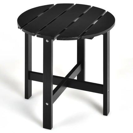 18 Inch Patio Round Side Wooden Slat End Coffee Table for Garden-Black - Black - Patio Coffee Tables