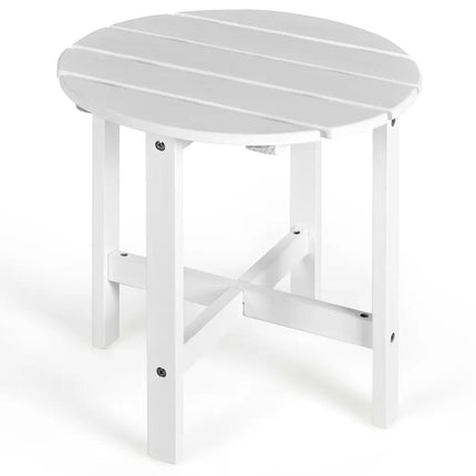 18 Inch Patio Round Side Wooden Slat End Coffee Table for Garden-White - White - Patio Coffee Tables