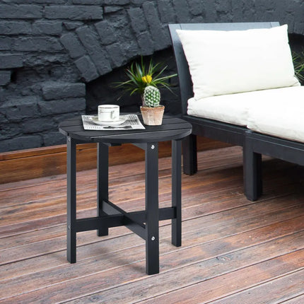18 Inch Patio Round Side Wooden Slat End Coffee Table for Garden-Black - Black - Patio Coffee Tables