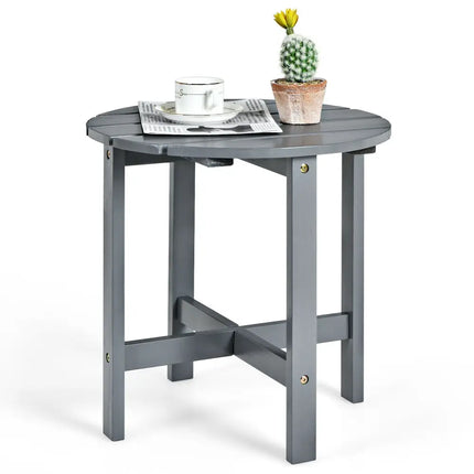 18 Inch Patio Round Side Wooden Slat End Coffee Table for Garden-Gray - Gray - Patio Coffee Tables