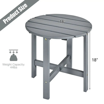 18 Inch Patio Round Side Wooden Slat End Coffee Table for Garden-Gray - Gray - Patio Coffee Tables
