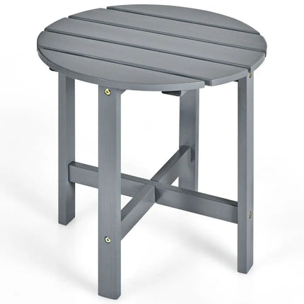 18 Inch Patio Round Side Wooden Slat End Coffee Table for Garden-Gray - Gray - Patio Coffee Tables