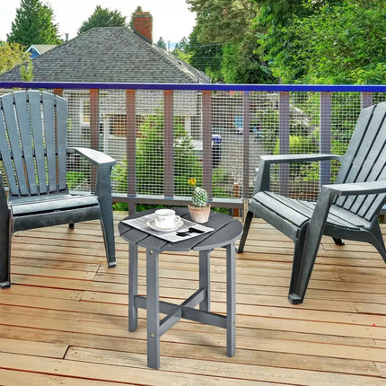 18 Inch Patio Round Side Wooden Slat End Coffee Table for Garden-Gray - Gray - Patio Coffee Tables