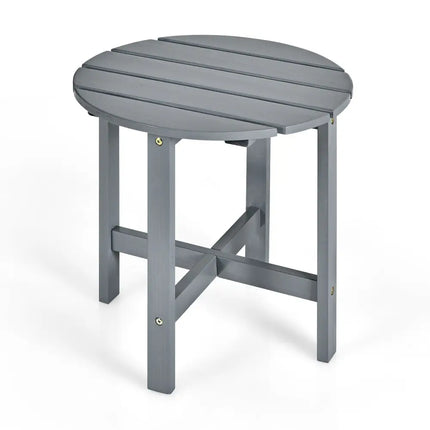 18 Inch Patio Round Side Wooden Slat End Coffee Table for Garden-Gray - Gray - Patio Coffee Tables