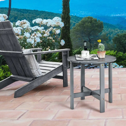 18 Inch Patio Round Side Wooden Slat End Coffee Table for Garden-Gray - Gray - Patio Coffee Tables