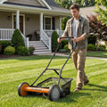 18 Inch Push Reel Lawn Mower 4-Position Adjustable with Removable Grass Catcher-Orange - Orange - Lawn Care Tools