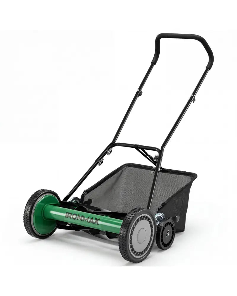 18 Inch Push Reel Lawn Mower 4-Position Adjustable with Removable Grass Catcher-Green - Green - Lawn Care Tools