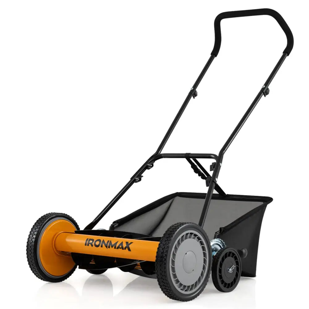 18 Inch Push Reel Lawn Mower 4-Position Adjustable with Removable Grass Catcher-Orange - Orange - Lawn Care Tools