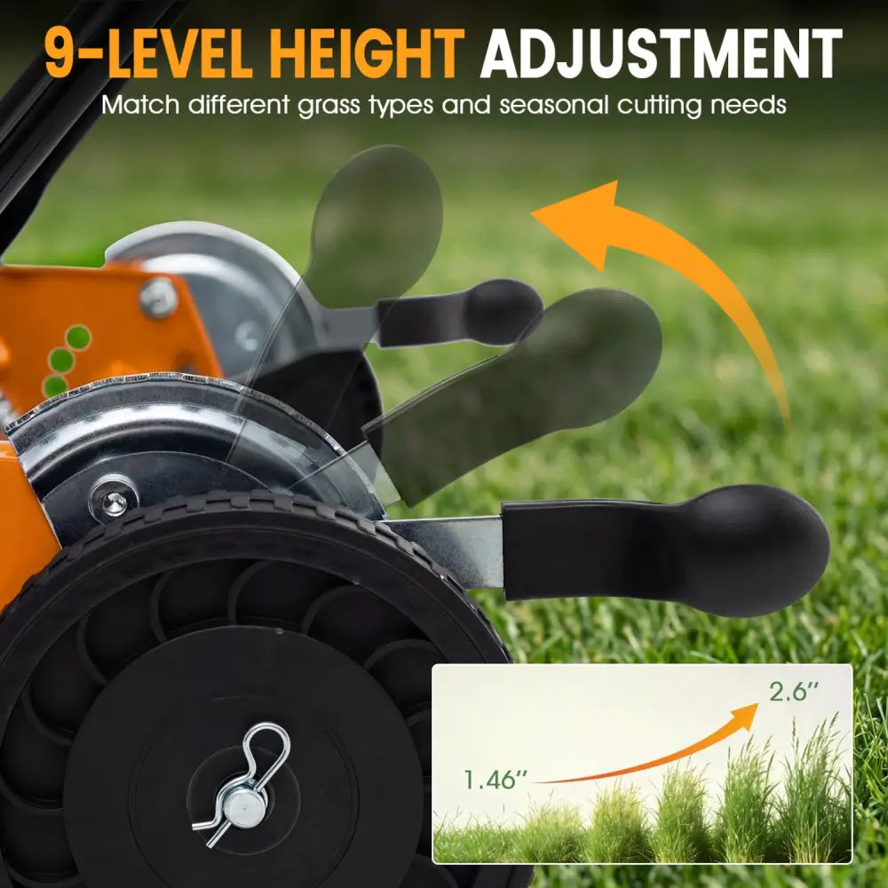 18 Inch Push Reel Lawn Mower 4-Position Adjustable with Removable Grass Catcher-Orange - Orange - Lawn Care Tools