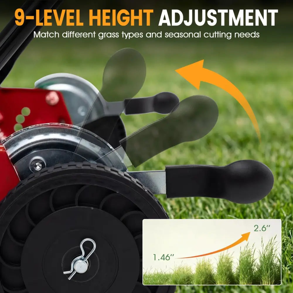 18 Inch Push Reel Lawn Mower 4-Position Adjustable with Removable Grass Catcher-Red - Red - Lawn Care Tools