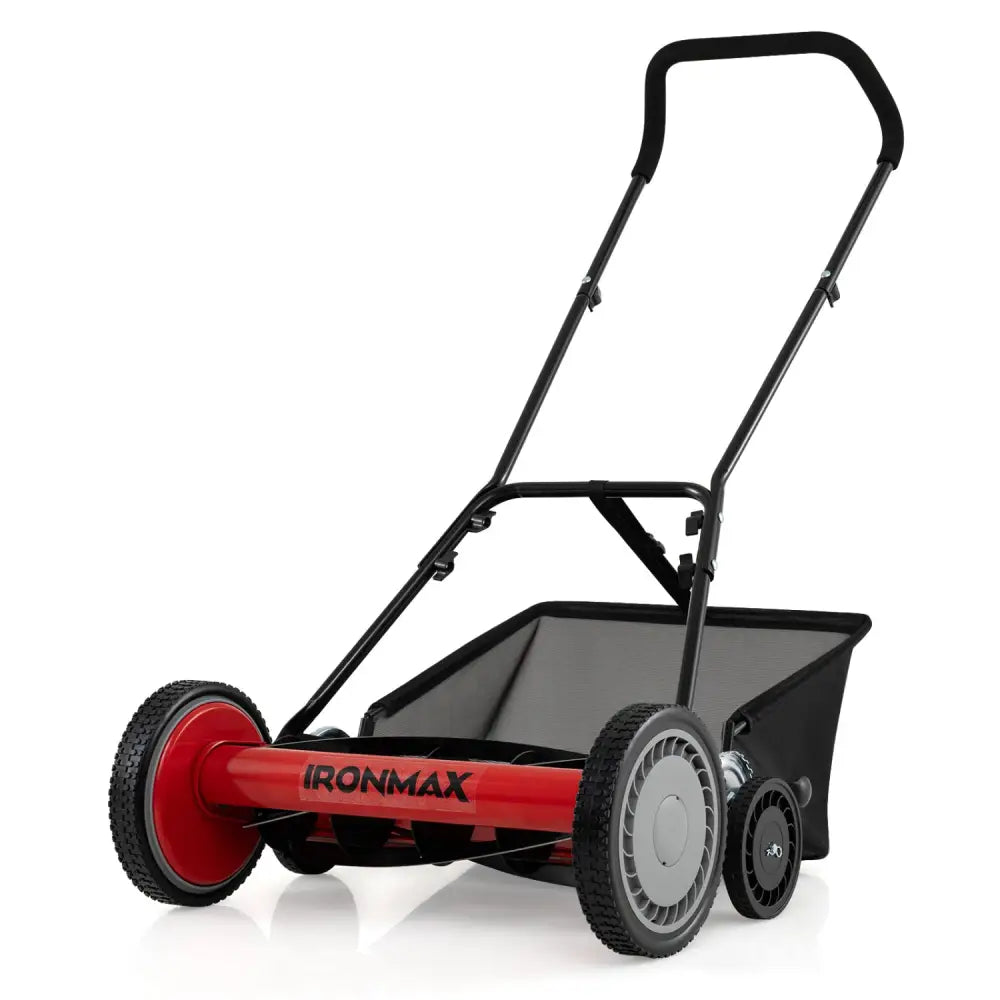 18 Inch Push Reel Lawn Mower 4-Position Adjustable with Removable Grass Catcher-Red - Red - Lawn Care Tools