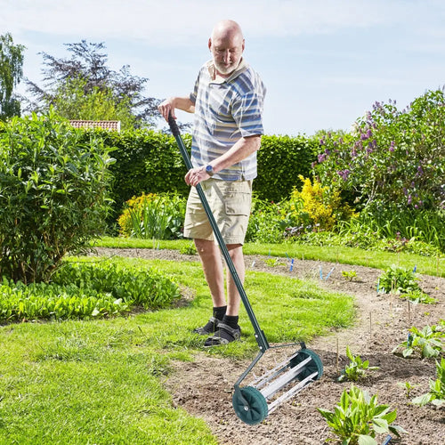 18 Inch Rolling Lawn Aerator with Anti-slip Handle and Tine Spikes - Green - Lawn Care Tools