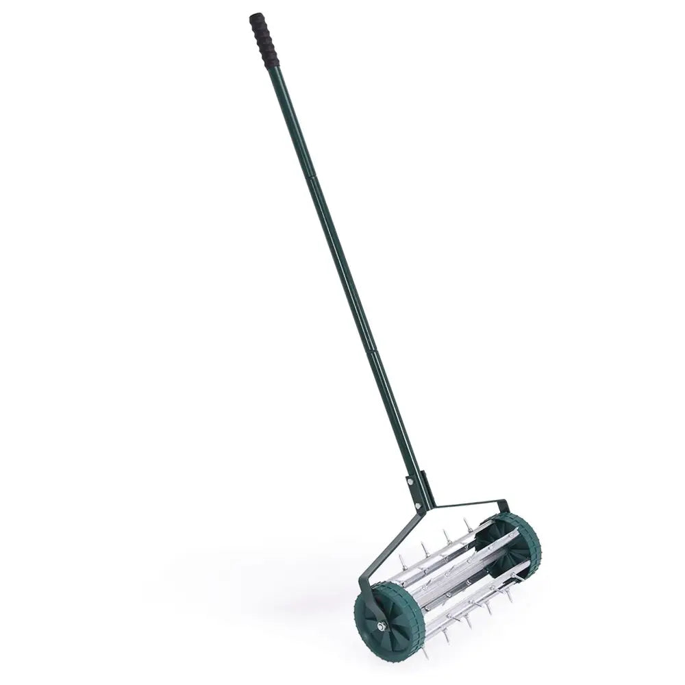 18 Inch Rolling Lawn Aerator with Anti-slip Handle and Tine Spikes - Green - Lawn Care Tools