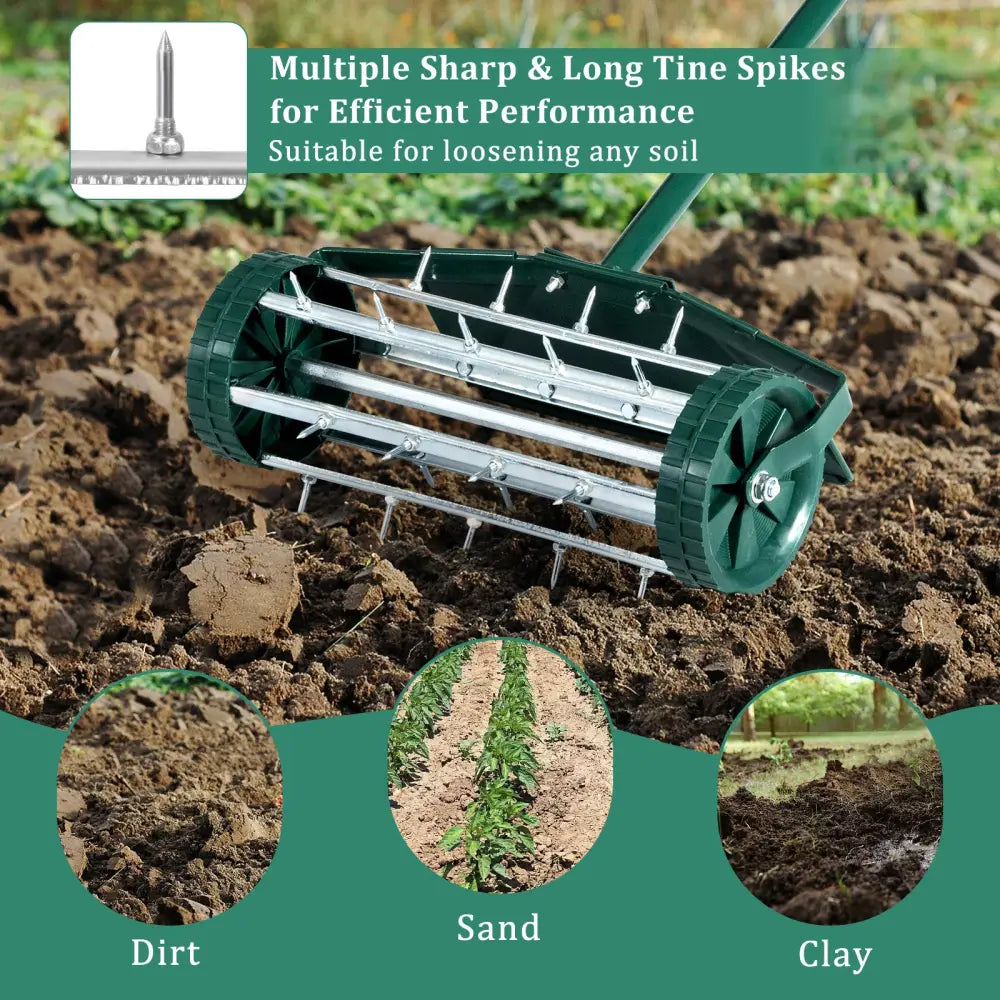 18 Inch Rolling Lawn Aerator with Splash-Proof Fender for Garden - Green - Lawn Care Tools