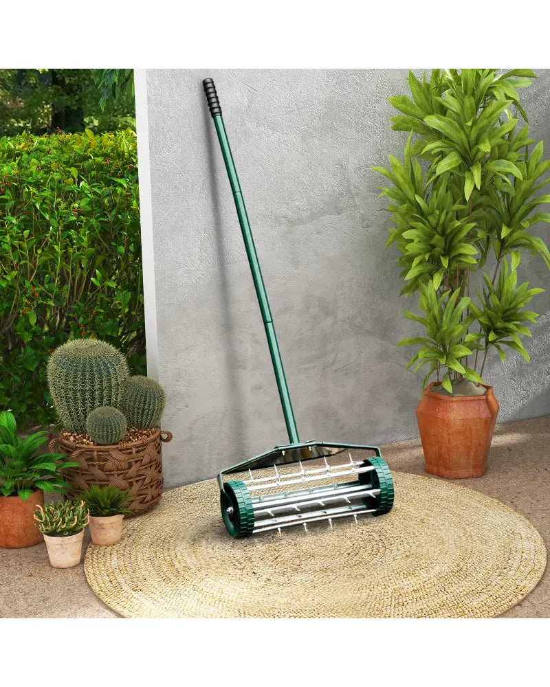 18 Inch Rolling Lawn Aerator with Splash-Proof Fender for Garden - Green - Lawn Care Tools
