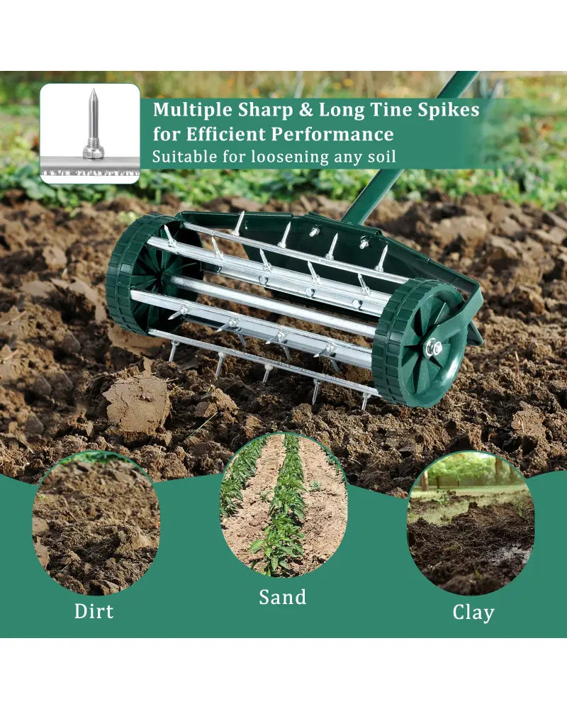 18 Inch Rolling Lawn Aerator with Splash-Proof Fender for Garden - Green - Lawn Care Tools