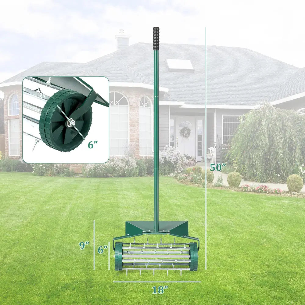 18 Inch Rolling Lawn Aerator with Splash-Proof Fender for Garden - Green - Lawn Care Tools