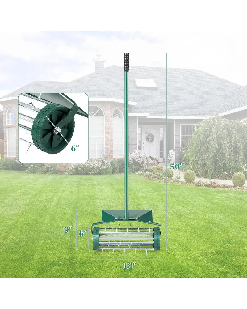 18 Inch Rolling Lawn Aerator with Splash-Proof Fender for Garden - Green - Lawn Care Tools
