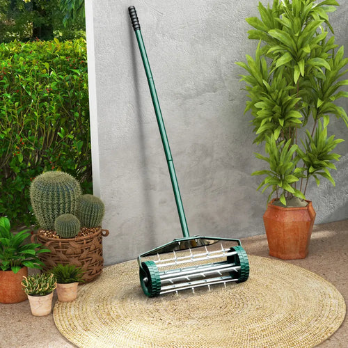 18 Inch Rolling Lawn Aerator with Splash-Proof Fender for Garden - Green - Lawn Care Tools