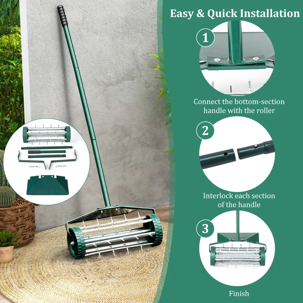 18 Inch Rolling Lawn Aerator with Splash-Proof Fender for Garden - Green - Lawn Care Tools