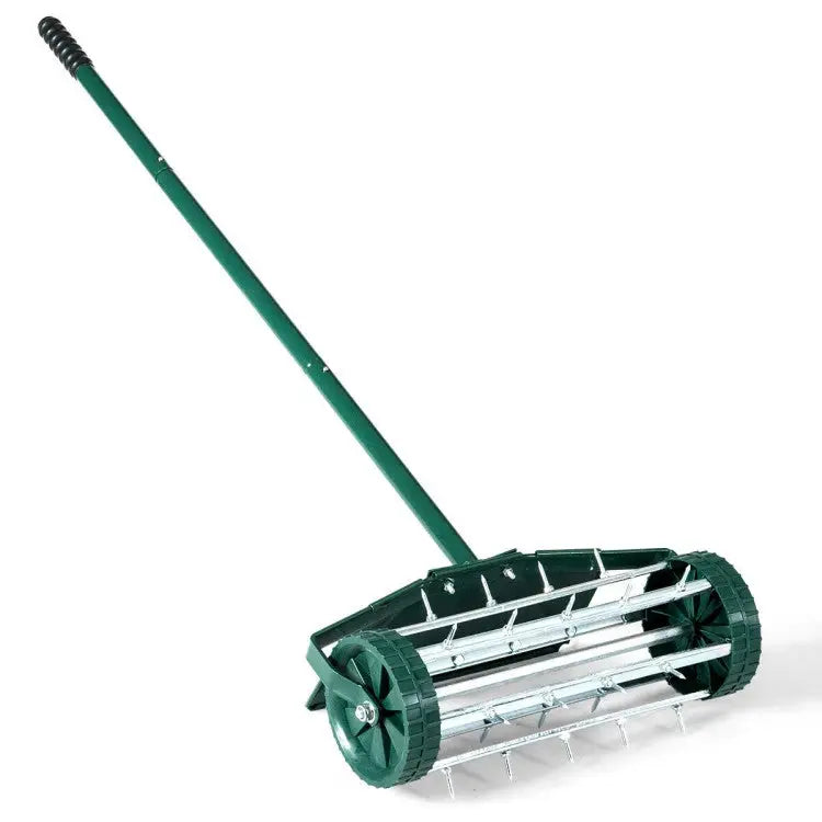18 Inch Rolling Lawn Aerator with Splash-Proof Fender for Garden - Green - Lawn Care Tools