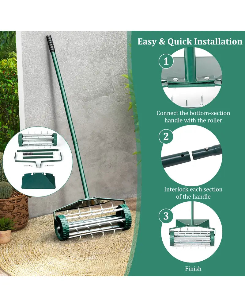 18 Inch Rolling Lawn Aerator with Splash-Proof Fender for Garden - Green - Lawn Care Tools