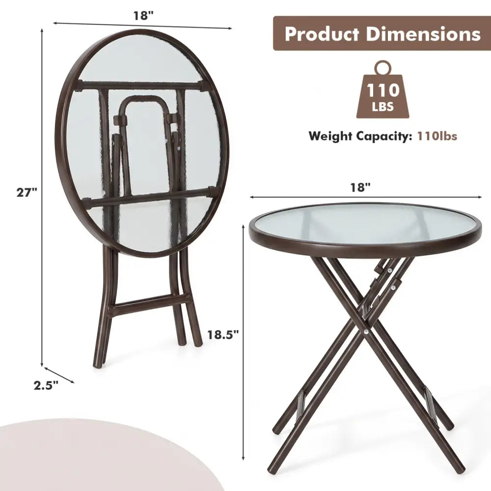 18 Inch Round Patio Side Table with Tempered Glass Top-Brown - Brown - Patio Coffee Tables