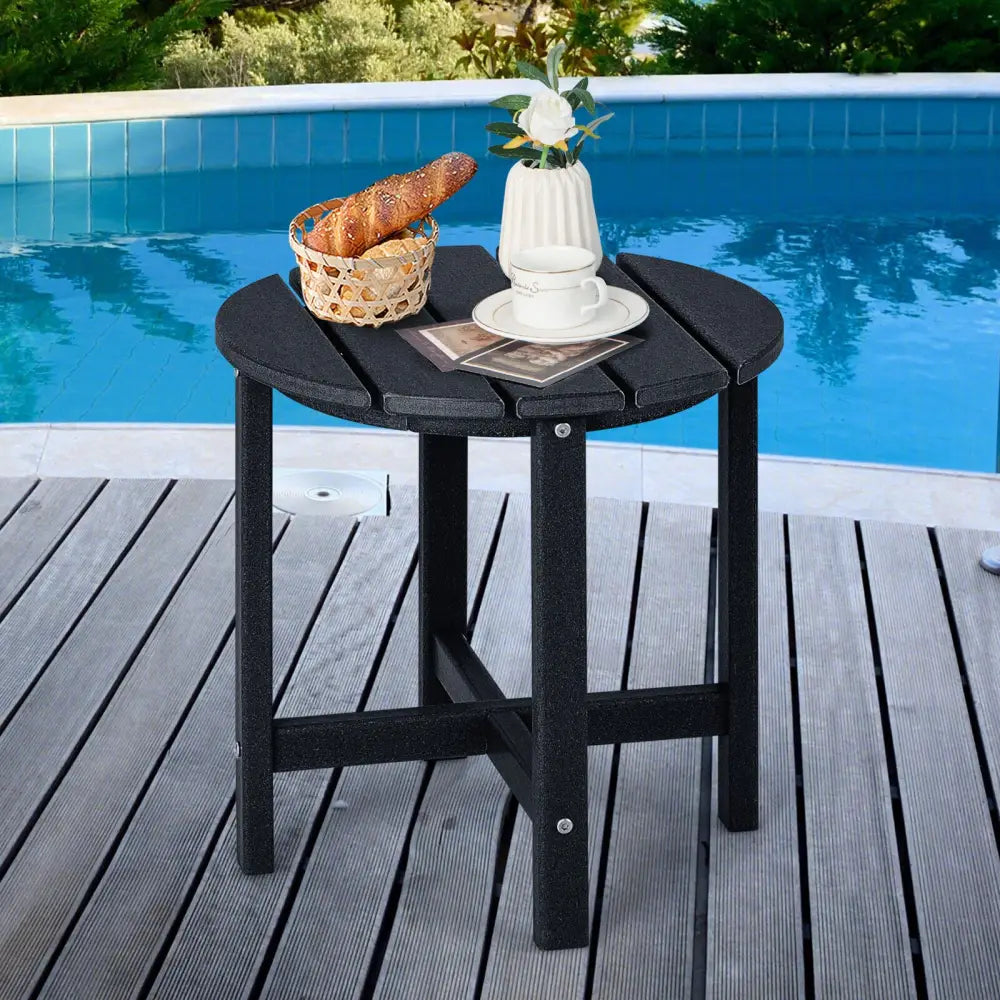 18 Inch Round Weather-Resistant Adirondack Side Table-Black - Black - Patio Coffee Tables