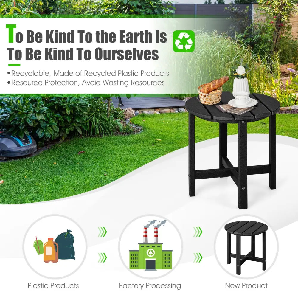 18 Inch Round Weather-Resistant Adirondack Side Table-Black - Black - Patio Coffee Tables