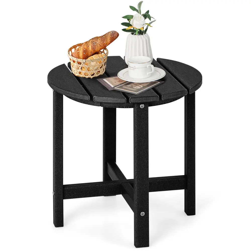 18 Inch Round Weather-Resistant Adirondack Side Table-Black - Black - Patio Coffee Tables