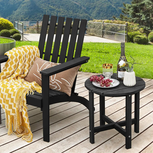 18 Inch Round Weather-Resistant Adirondack Side Table-Black - Black - Patio Coffee Tables