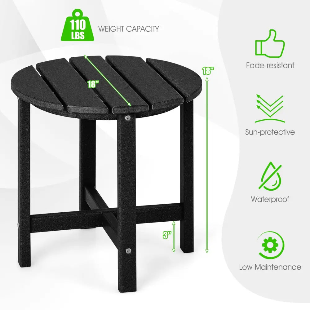 18 Inch Round Weather-Resistant Adirondack Side Table-Black - Black - Patio Coffee Tables