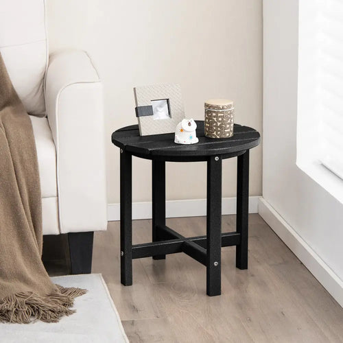 18 Inch Round Weather-Resistant Adirondack Side Table-Black - Black - Patio Coffee Tables