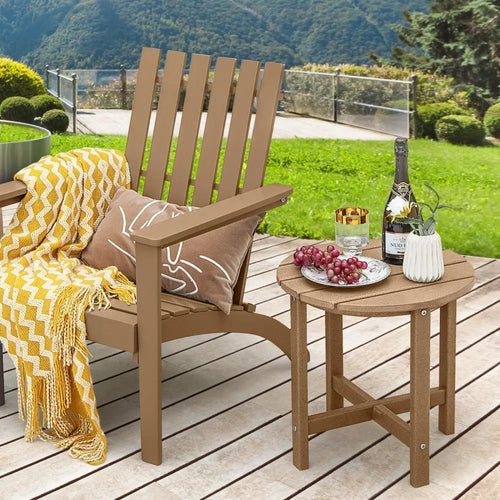 18 Inch Round Weather-Resistant Adirondack Side Table-Brown - Brown - Patio Coffee Tables