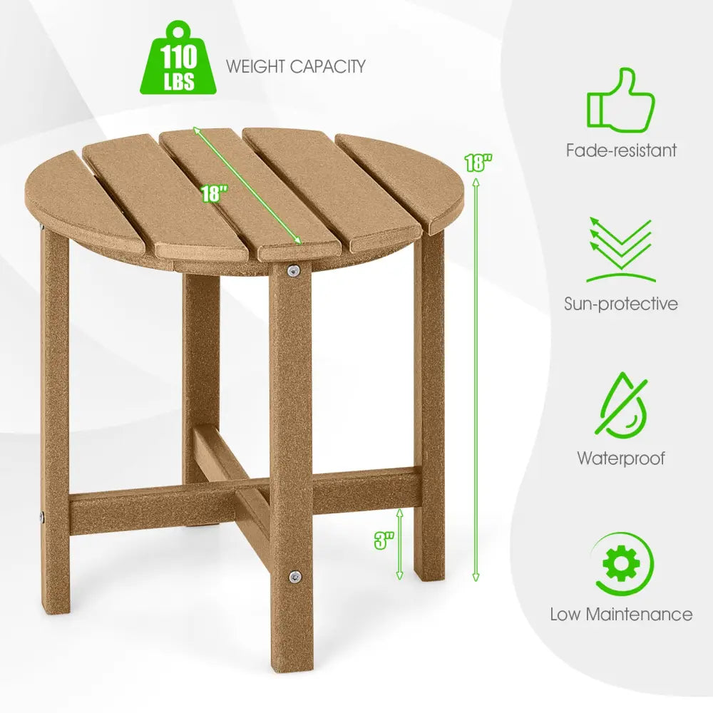 18 Inch Round Weather-Resistant Adirondack Side Table-Brown - Brown - Patio Coffee Tables