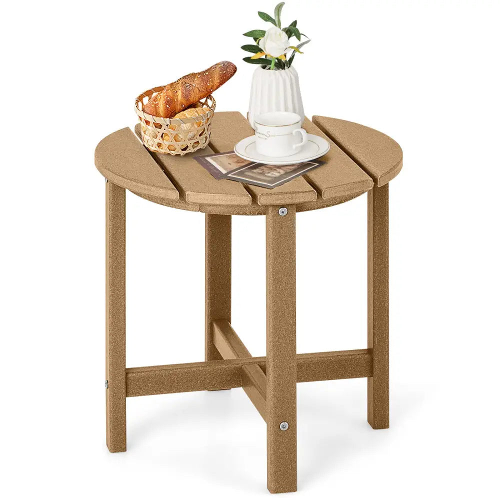 18 Inch Round Weather-Resistant Adirondack Side Table-Brown - Brown - Patio Coffee Tables