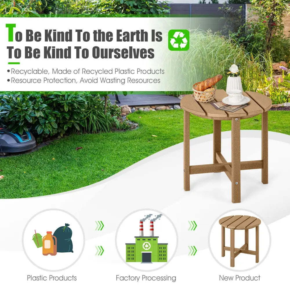 18 Inch Round Weather-Resistant Adirondack Side Table-Brown - Brown - Patio Coffee Tables