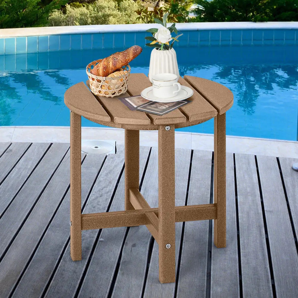 18 Inch Round Weather-Resistant Adirondack Side Table-Brown - Brown - Patio Coffee Tables