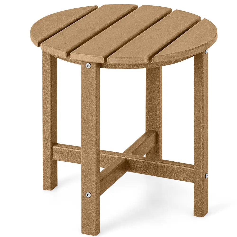 18 Inch Round Weather-Resistant Adirondack Side Table-Brown - Brown - Patio Coffee Tables
