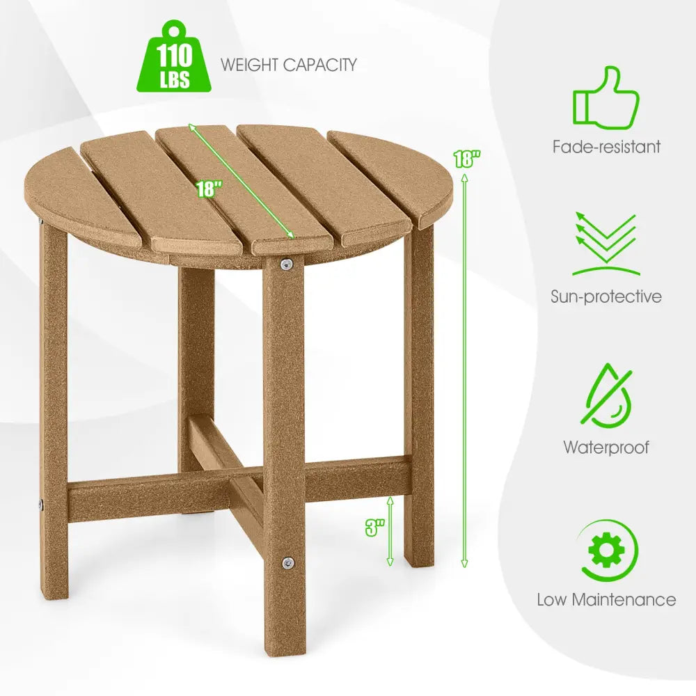 18 Inch Round Weather-Resistant Adirondack Side Table-Brown - Brown - Patio Coffee Tables