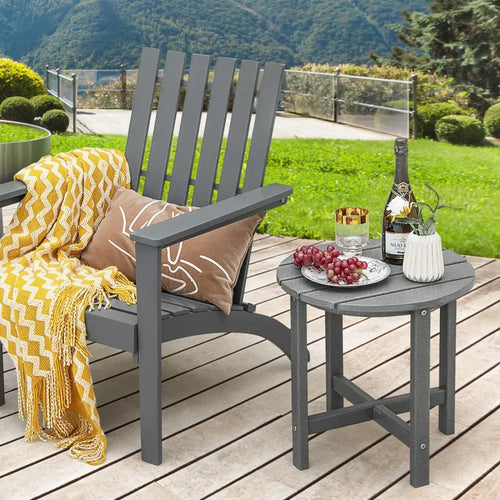 18 Inch Round Weather-Resistant Adirondack Side Table-Gray - Gray - Patio Coffee Tables