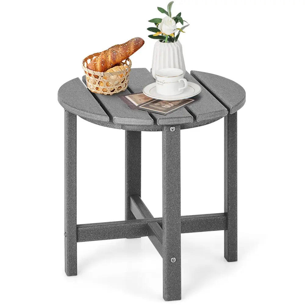 18 Inch Round Weather-Resistant Adirondack Side Table-Gray - Gray - Patio Coffee Tables