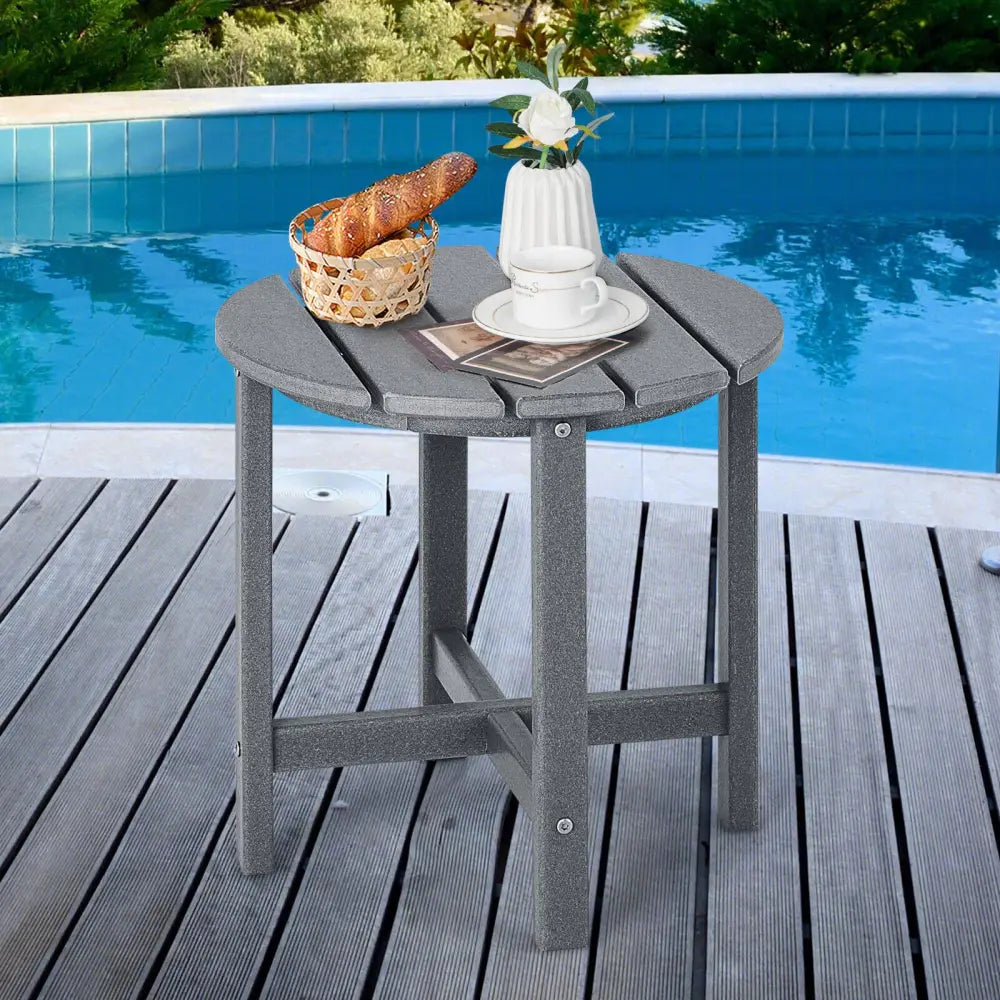 18 Inch Round Weather-Resistant Adirondack Side Table-Gray - Gray - Patio Coffee Tables