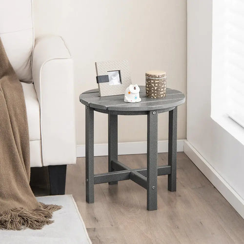 18 Inch Round Weather-Resistant Adirondack Side Table-Gray - Gray - Patio Coffee Tables